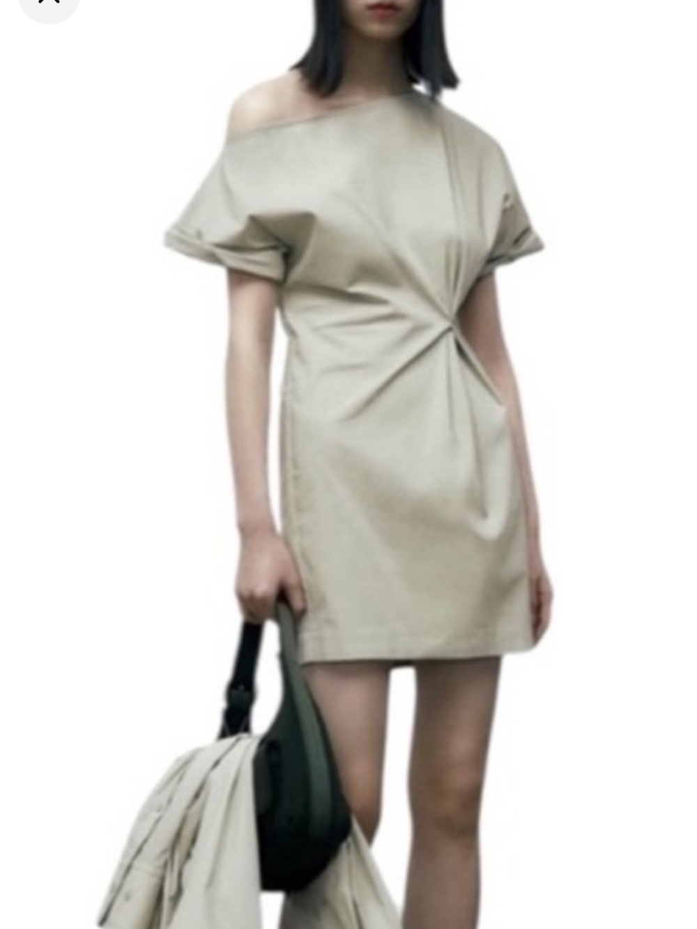 Zara Beige One-Shoulder Twist Front Mini Dress